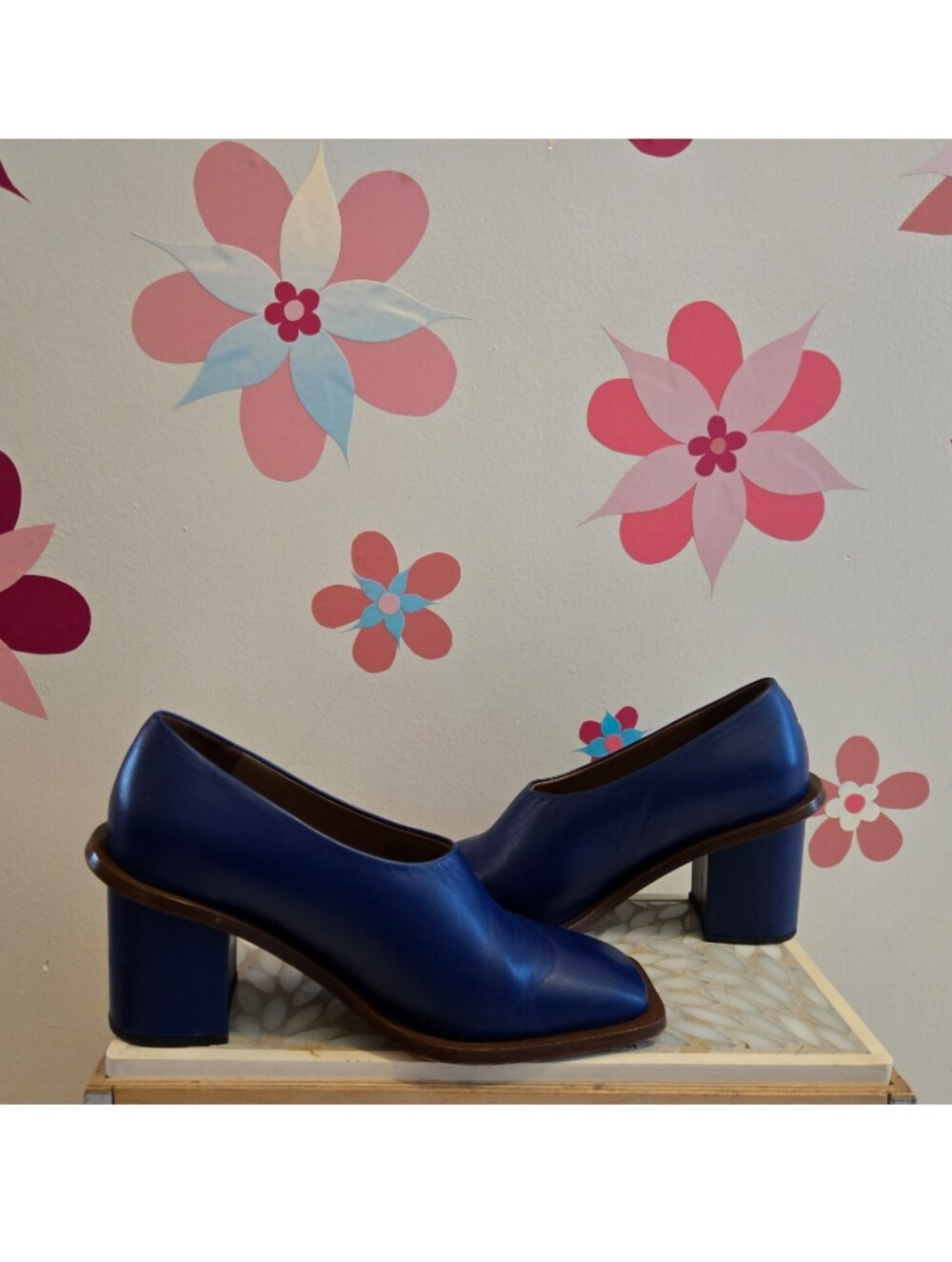 PLAN C Blue Block Heel Loafers